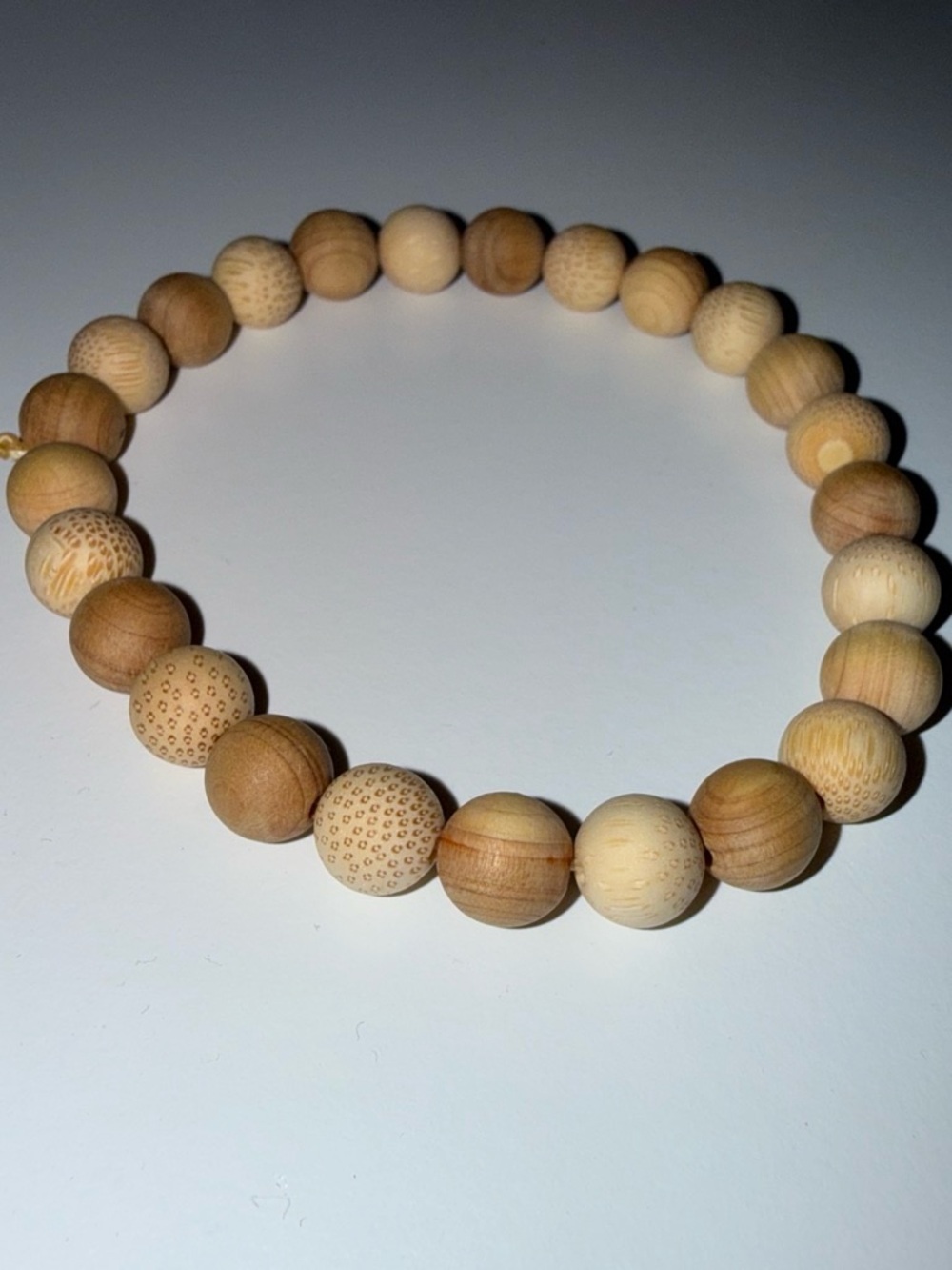 Handmade Tan & Cream Wooden Bead Bracelet Unisex